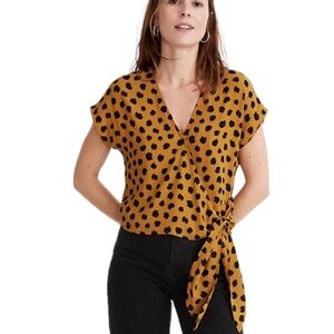 Madewell Sash-Tie Wrap Top in Painted Spots - Animal Print